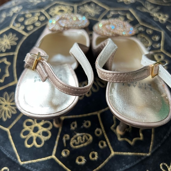 Stuart Weitzman 7 Rhinestone Heels Bronze Slingback Leather Shoes Metallic - Picture 4 of 15